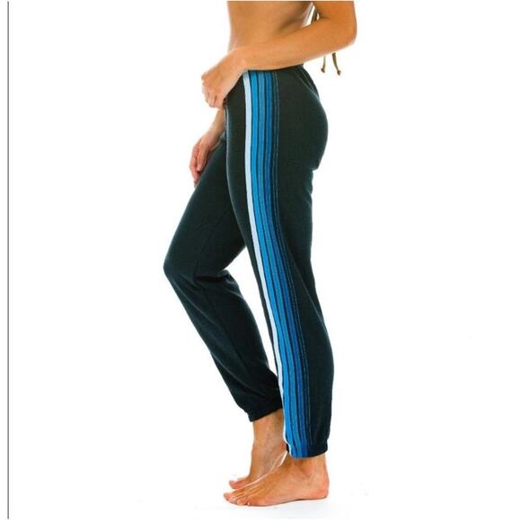 AVIATOR NATION Classic Stripe Sweatpants Navy Blue Stripes S - Picture 3 of 6